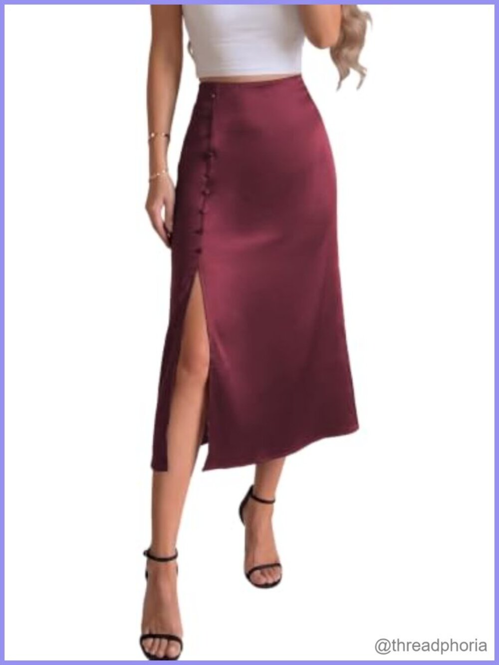 Satin Silk High Waist A-Line Flowy Midi Skirt Wedding Cocktail Slit
